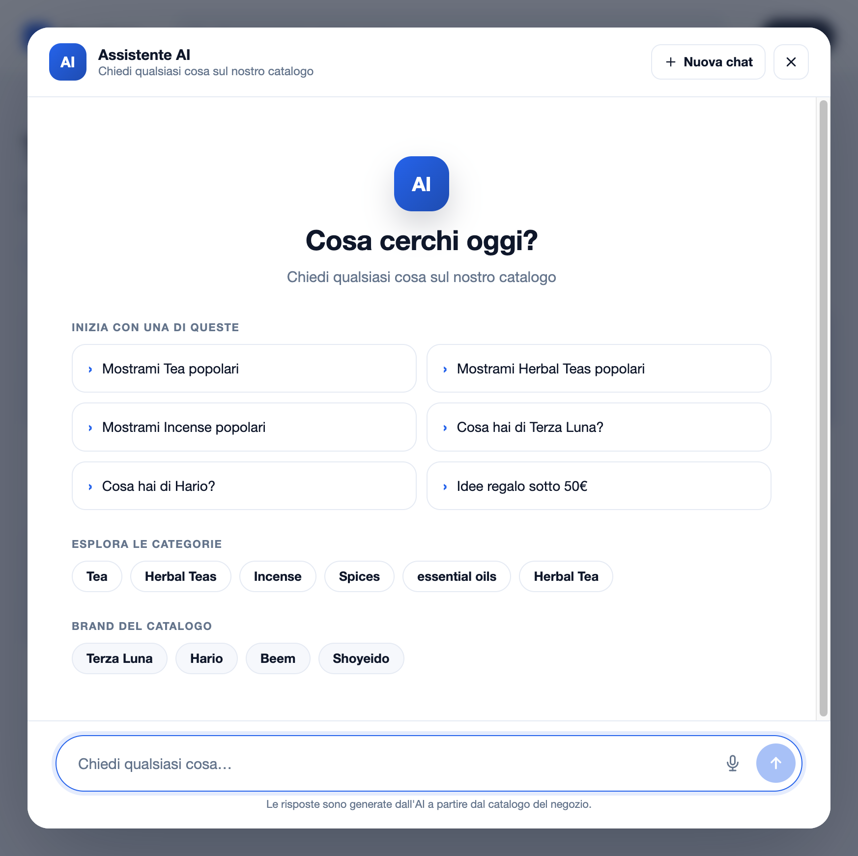 Overlay AI BrainSA aperto con la nuova composer pill